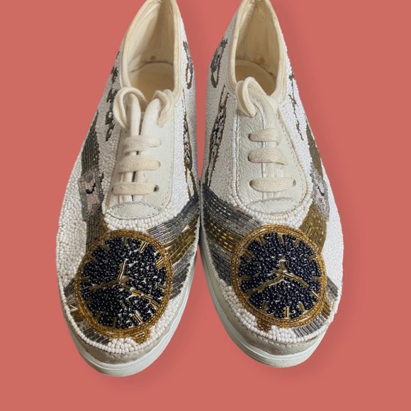 🎉 HP 🕰️ VTG RARE 90s COLORWERKS BEADED CLOCK CASUAL SNEAKERS SZ 10 - Picture 1 of 15